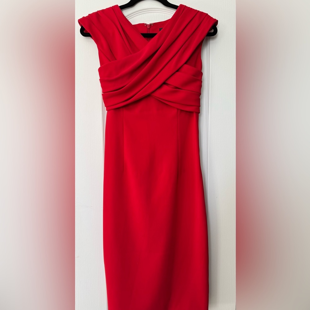 NWT David Meister Red Draped Cross-Front Dress